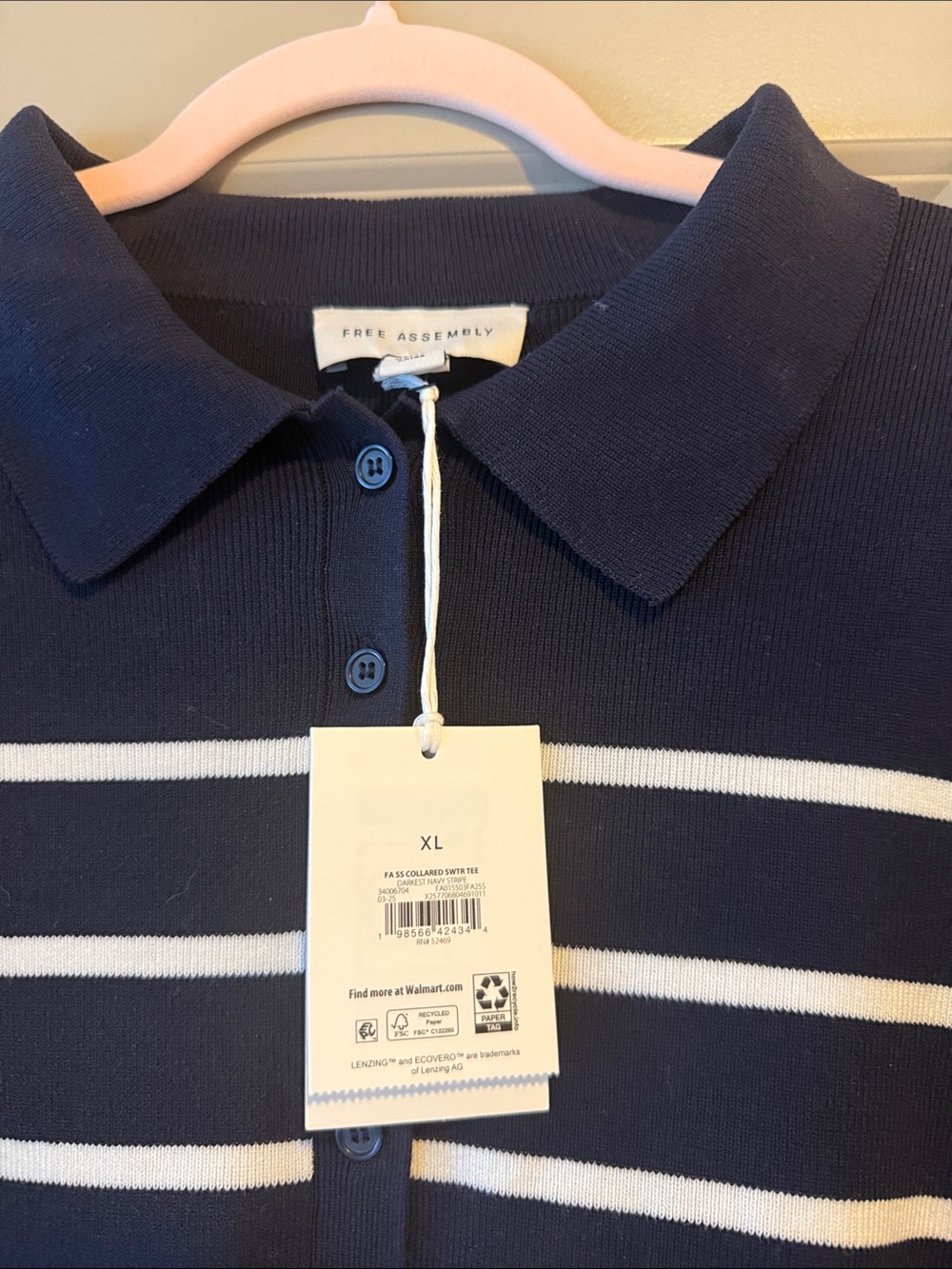 Free Assembly Stripe Polo Knit Top - Navy & White - Picture 3 of 7